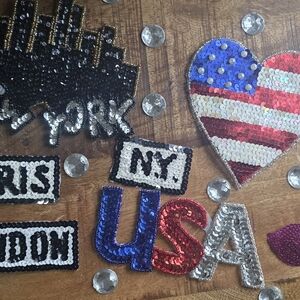 Patriotic Sequin USA & Heart Patch Set
